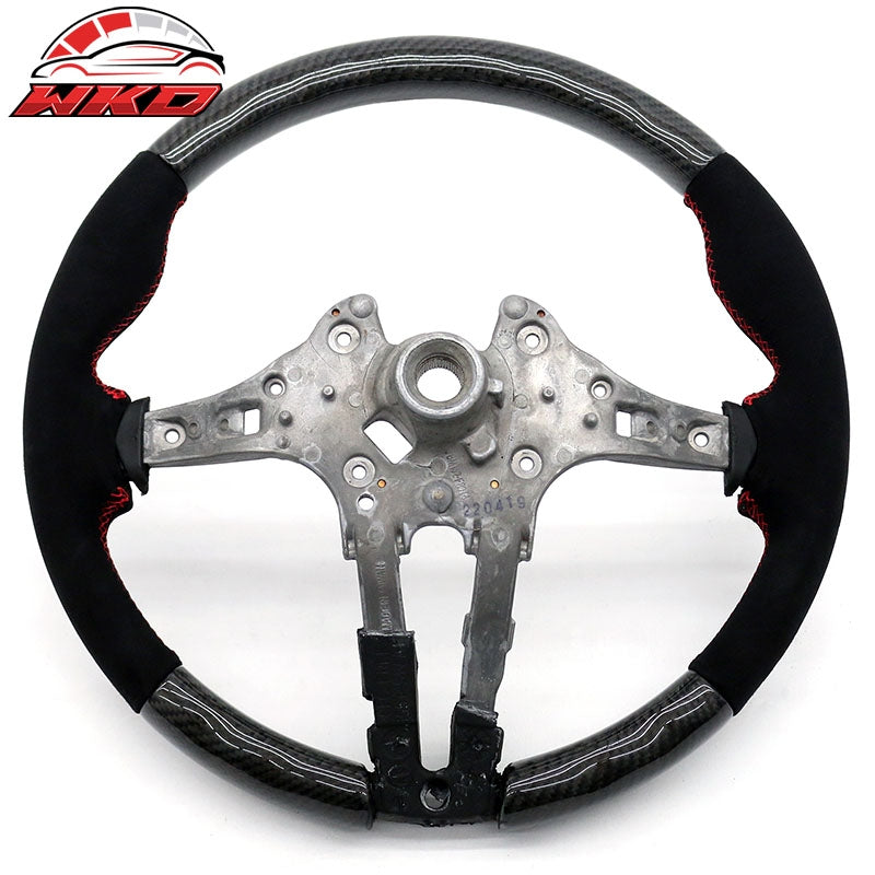 Fits 12-21 BMW F20 F22 F30 F32 F36 Steering Wheel Carbon Fiber w/ Red Stitching