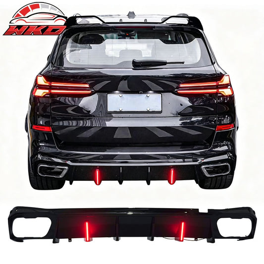 Wholesale For 19-26 BMW X5 G05 M Sport IKON Rear Bumper Diffuser Lip W/ LED PP Gloss Black - Wikond Auto