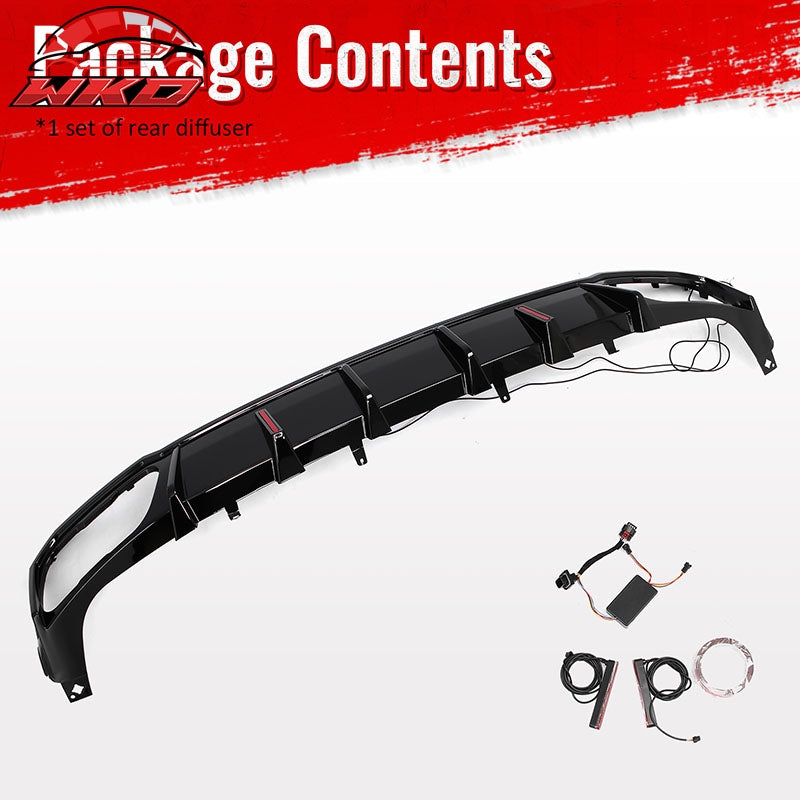 For 19-26 BMW X5 G05 M Sport IKON Rear Bumper Diffuser Lip W/ LED PP Gloss Black