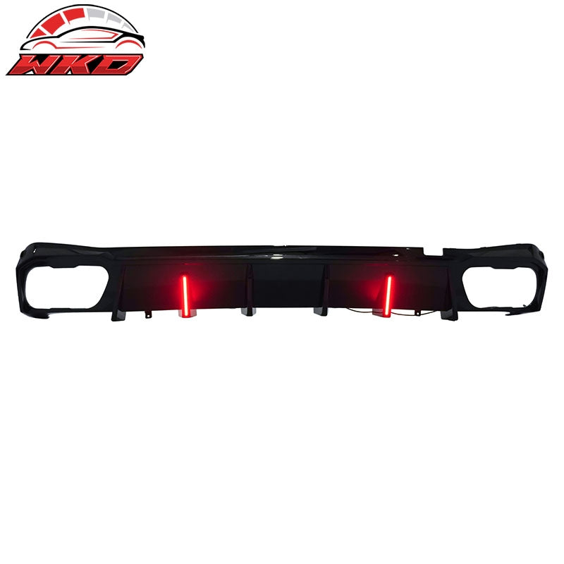 For 19-26 BMW X5 G05 M Sport IKON Rear Bumper Diffuser Lip W/ LED PP Gloss Black