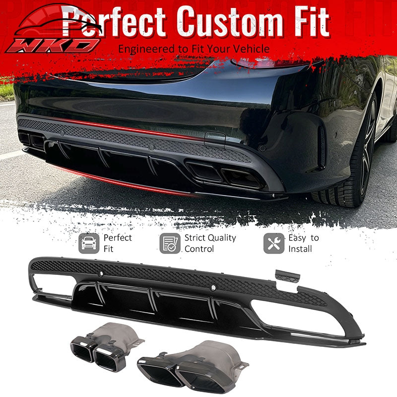 Fits 15-21 Benz C-Class C300 C400 C63 Edition1 Style Rear Diffuser + Exhaust Tip