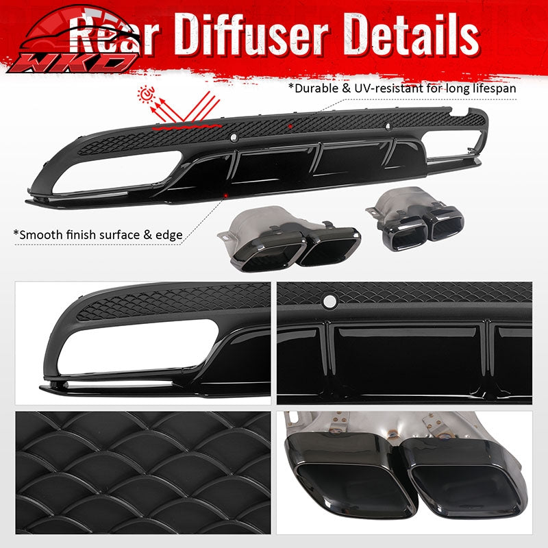 Fits 15-21 Benz C-Class C300 C400 C63 Edition1 Style Rear Diffuser + Exhaust Tip