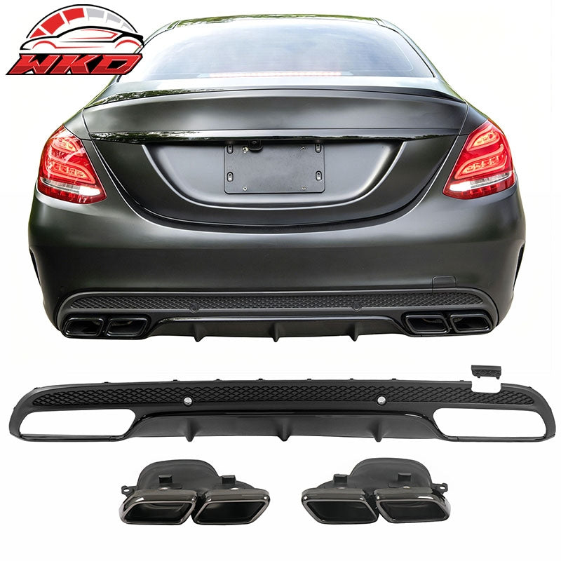 Wholesale For 15-21 Benz C-Class C300 C400 C63 Style Gloss Black Rear Diffuser Exhaust Tip