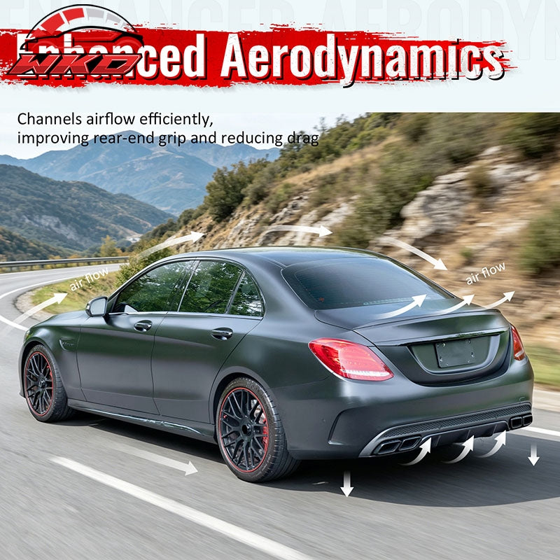 For 15-21 Benz C-Class C300 C400 C63 Style Gloss Black Rear Diffuser Exhaust Tip