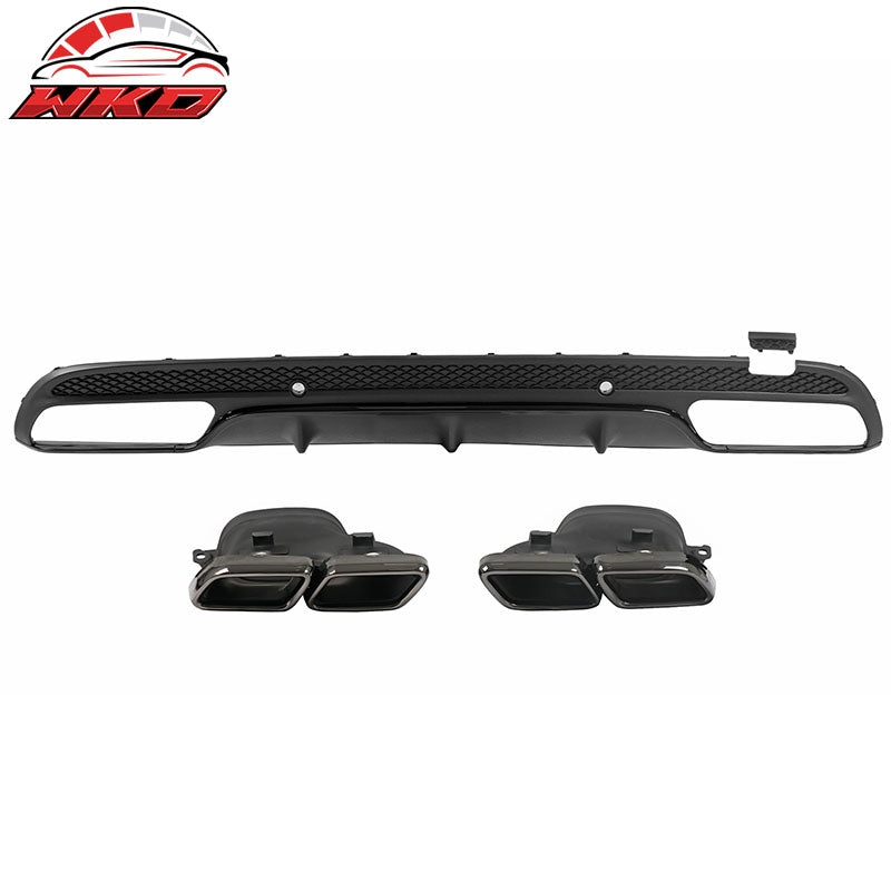 For 15-21 Benz C-Class C300 C400 C63 Style Gloss Black Rear Diffuser Exhaust Tip