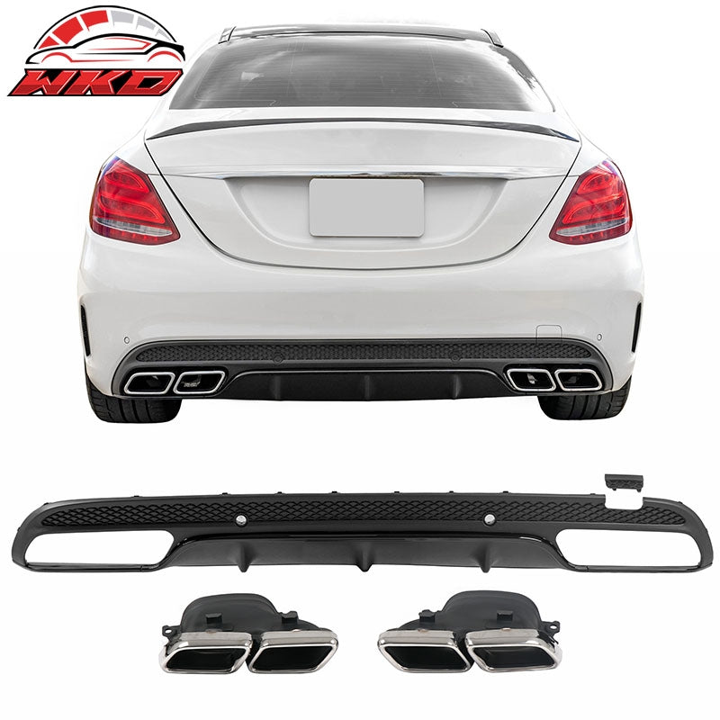 Wholesale 15-21 Benz C-Class C300 C400 C63 Style Rear Diffuser + Silver Exhaust Tips
