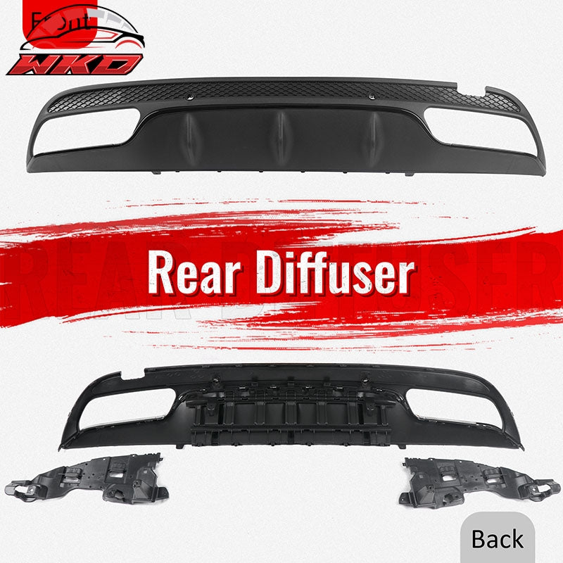 Fits 15-21 Benz C-Class C300 C400 C63 Style Rear Diffuser + Silver Exhaust Tips