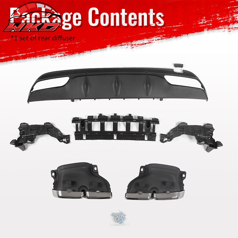 Fits 15-21 Benz C-Class C300 C400 C63 Style Rear Diffuser + Silver Exhaust Tips