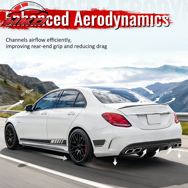 Fits 15-21 Benz C-Class C300 C400 C63 Style Rear Diffuser + Silver Exhaust Tips