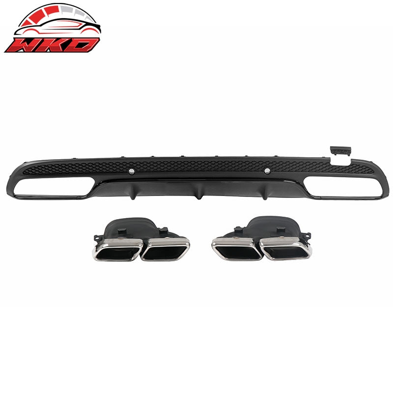 Fits 15-21 Benz C-Class C300 C400 C63 Style Rear Diffuser + Silver Exhaust Tips