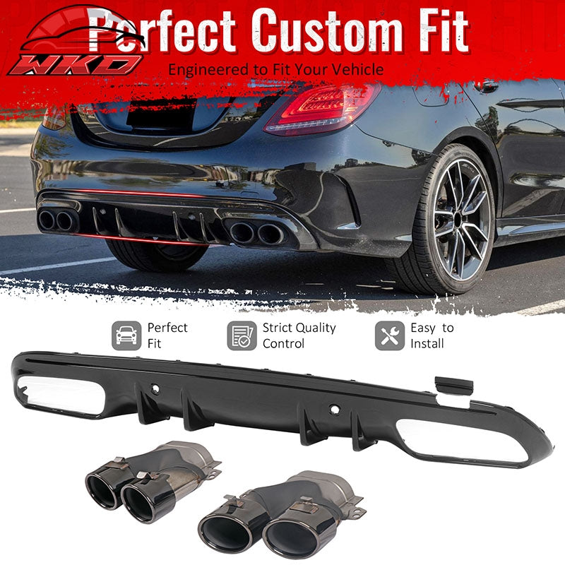 Fits 15-21 Benz C-Class C300 C400 2019 Facelift C43 Rear Diffuser + Exhaust Tip