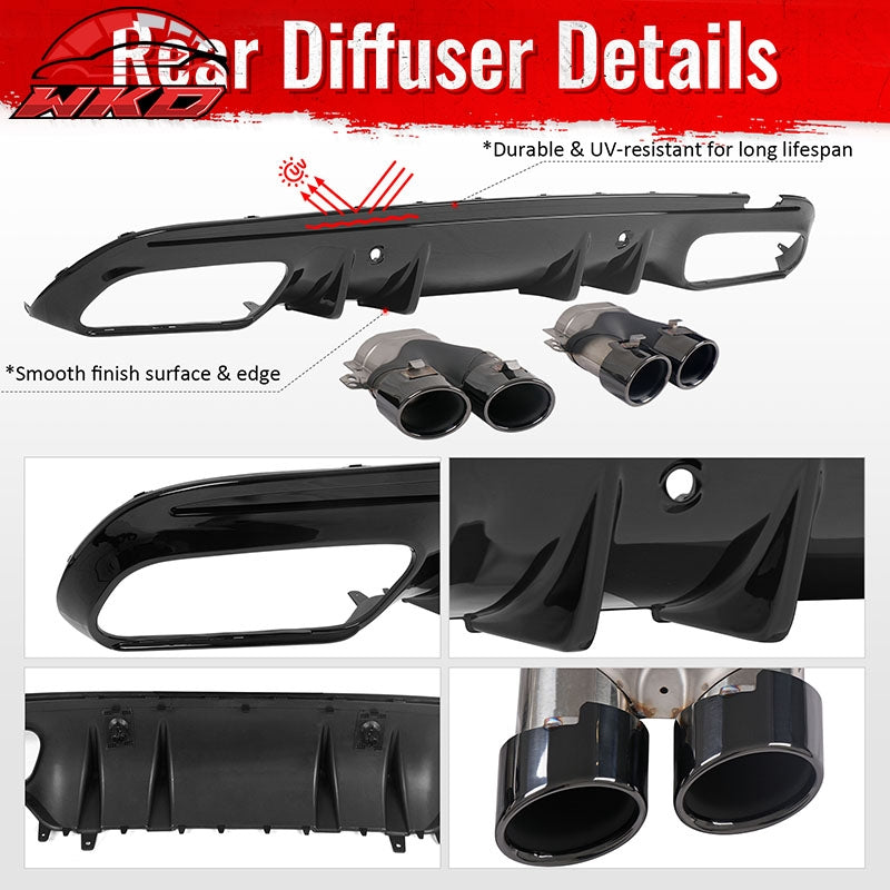 Fits 15-21 Benz C-Class C300 C400 2019 Facelift C43 Rear Diffuser + Exhaust Tip