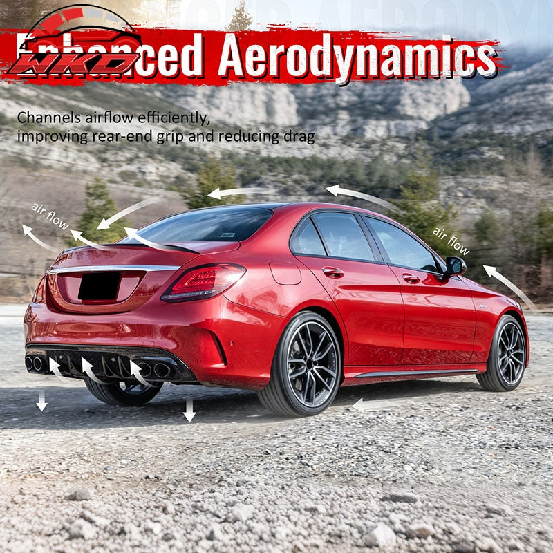 Fits 15-21 Benz C-Class C300 C400 2019 Facelift C43 Rear Diffuser + Exhaust Tip