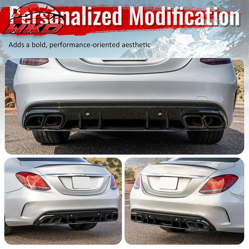 Fits 15-21 Benz C-Class C300 C400 2019 Facelift C63 Rear Diffuser + Exhaust Tip