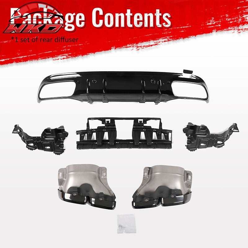 Fits 15-21 Benz C-Class C300 C400 2019 Facelift C63 Rear Diffuser + Exhaust Tip