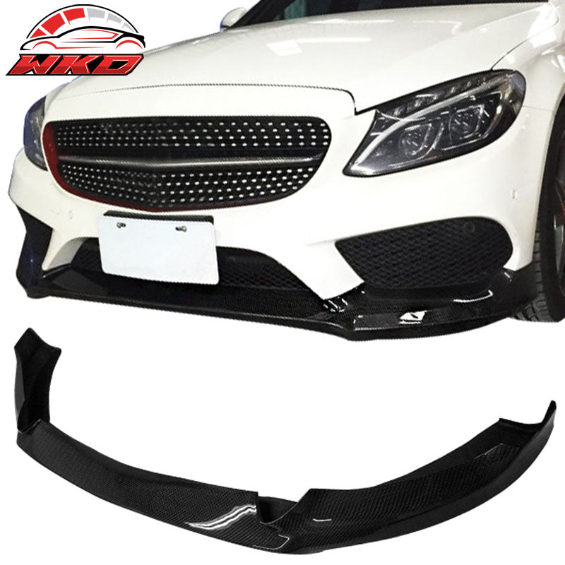 Fits 15-16 C-Class W205 AMG Sports Bumper Only CS Style Front Lip Carbon Fiber