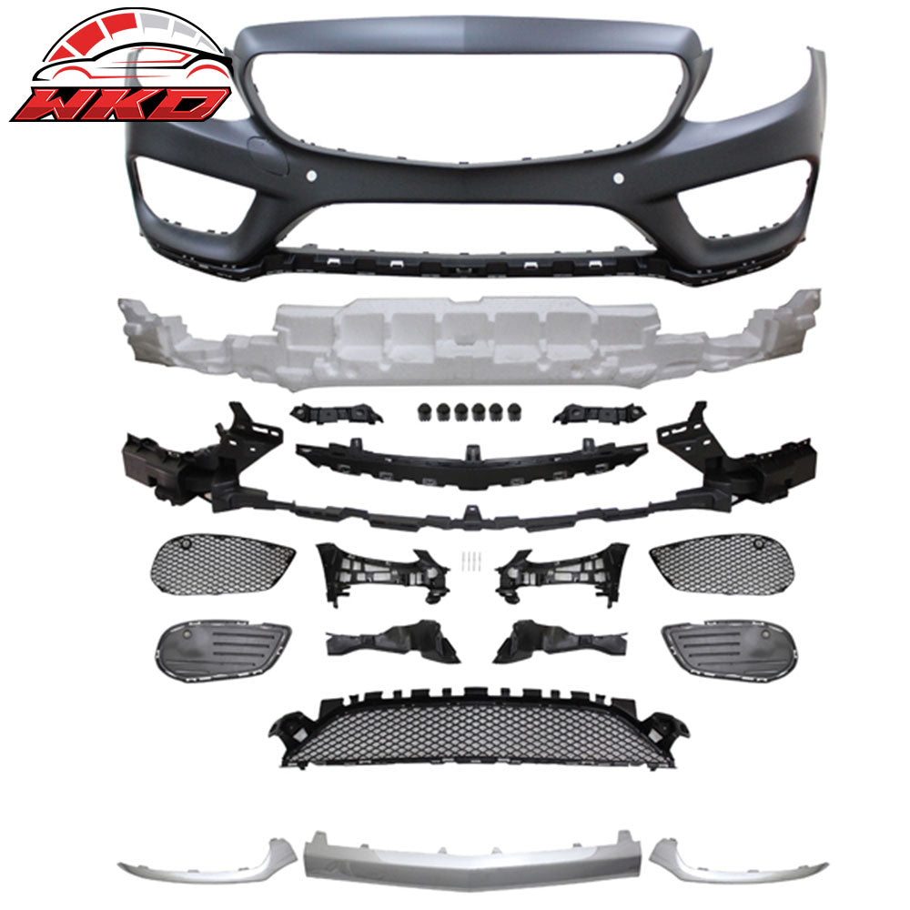 Fits 15-17 Benz W205 C Class With PDC Front Rear Bumper Side Skirts PP