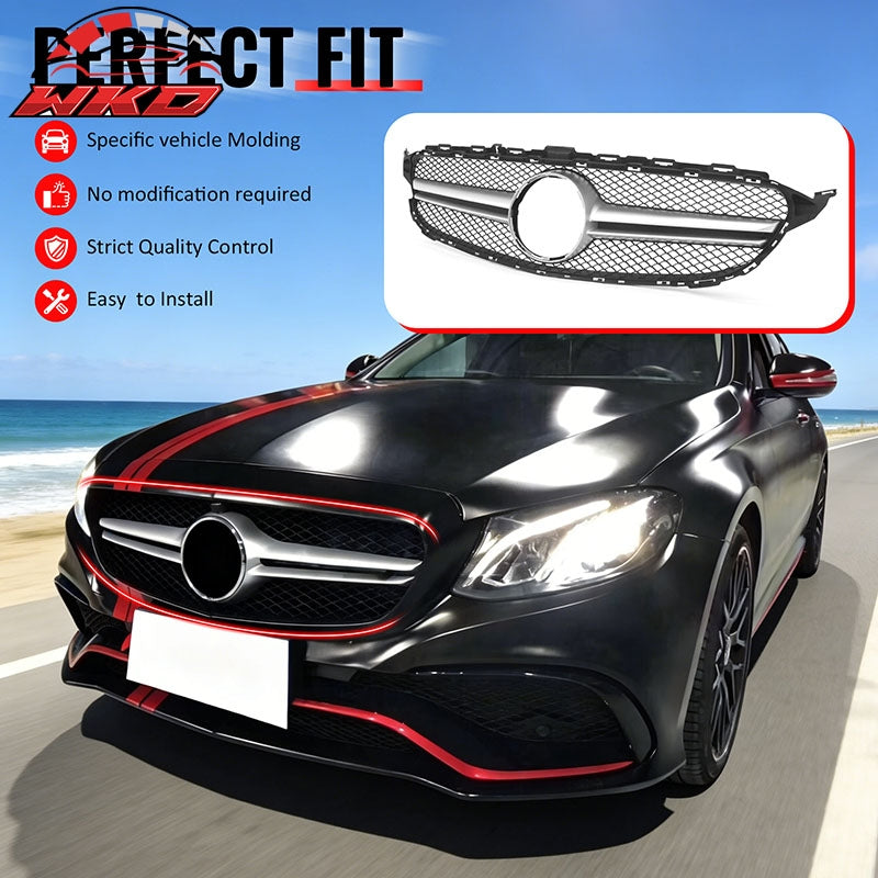 For 15-18 Benz C300 C450 AMG W205 C63 Front Upper Grille Primer Black Silver ABS