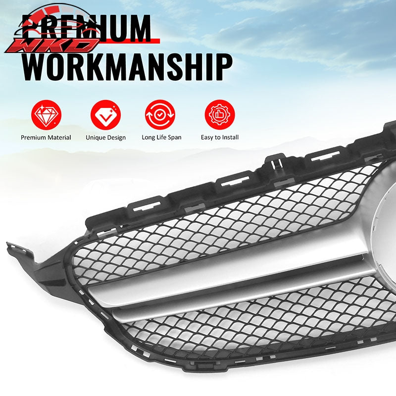 For 15-18 Benz C300 C450 AMG W205 C63 Front Upper Grille Primer Black Silver ABS