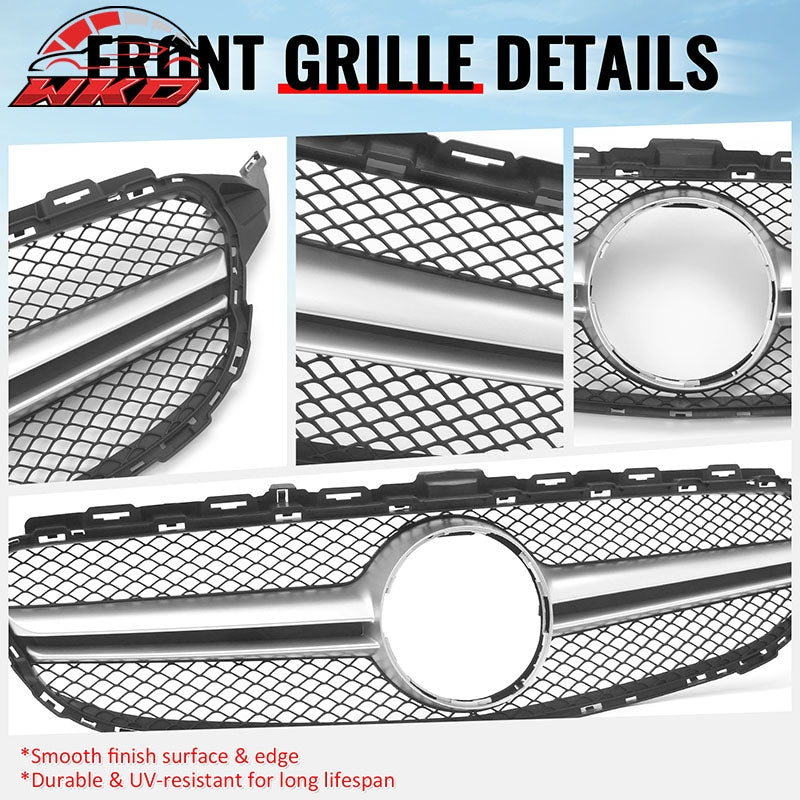 For 15-18 Benz C300 C450 AMG W205 C63 Front Upper Grille Primer Black Silver ABS