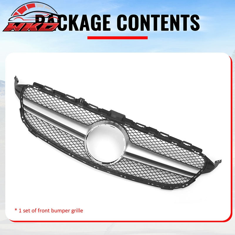 For 15-18 Benz C300 C450 AMG W205 C63 Front Upper Grille Primer Black Silver ABS