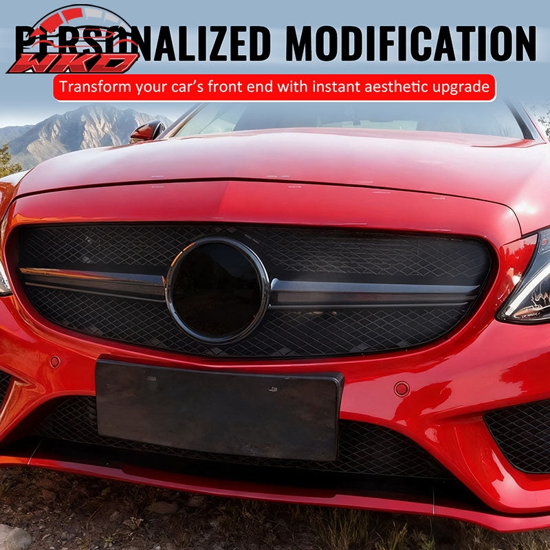 Fits 15-18 Benz C350e C450 AMG W205 C63 Style Front Upper Grille Gloss Black ABS