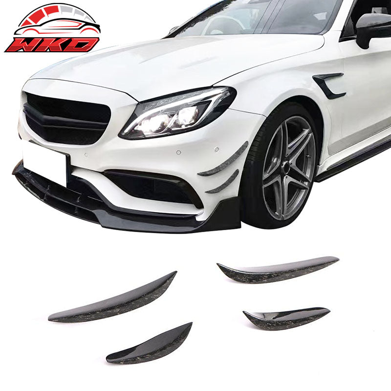 Fits 15-21 Benz C-Class W205 C63 AMG Front Bumper Fins Forged Matte Carbon Fiber