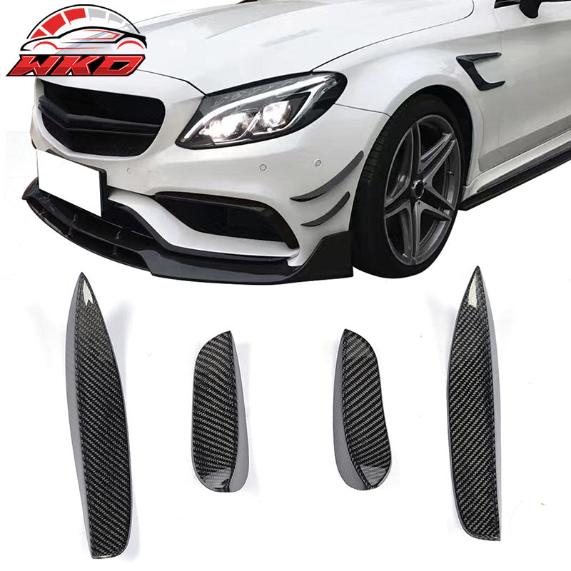 Fits 15-21 Mercedes C-Class W205 C63 AMG Front Bumper Fins Canards Carbon Fiber