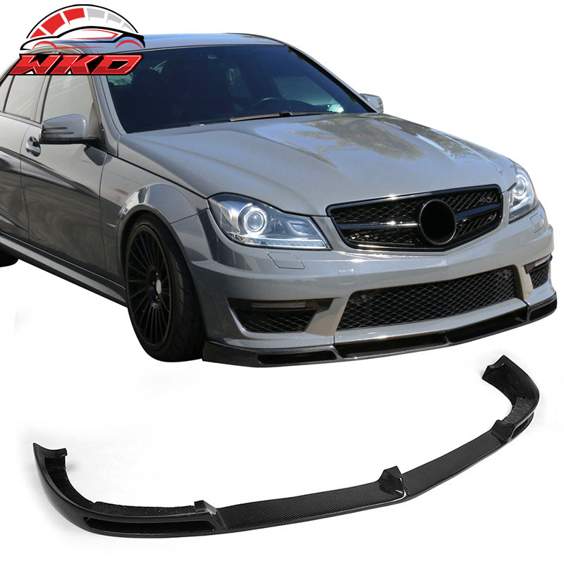 Fits 12-14 Benz C Class W204 C63 AMG Sedan Front Bumper Lip - Matte Carbon Fiber