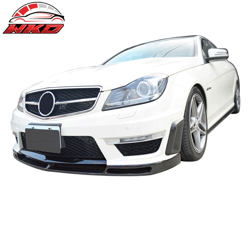 Fits 12-14 Mercedes W204 C63 AMG V Style Front Bumper Lip Matte Carbon Fiber