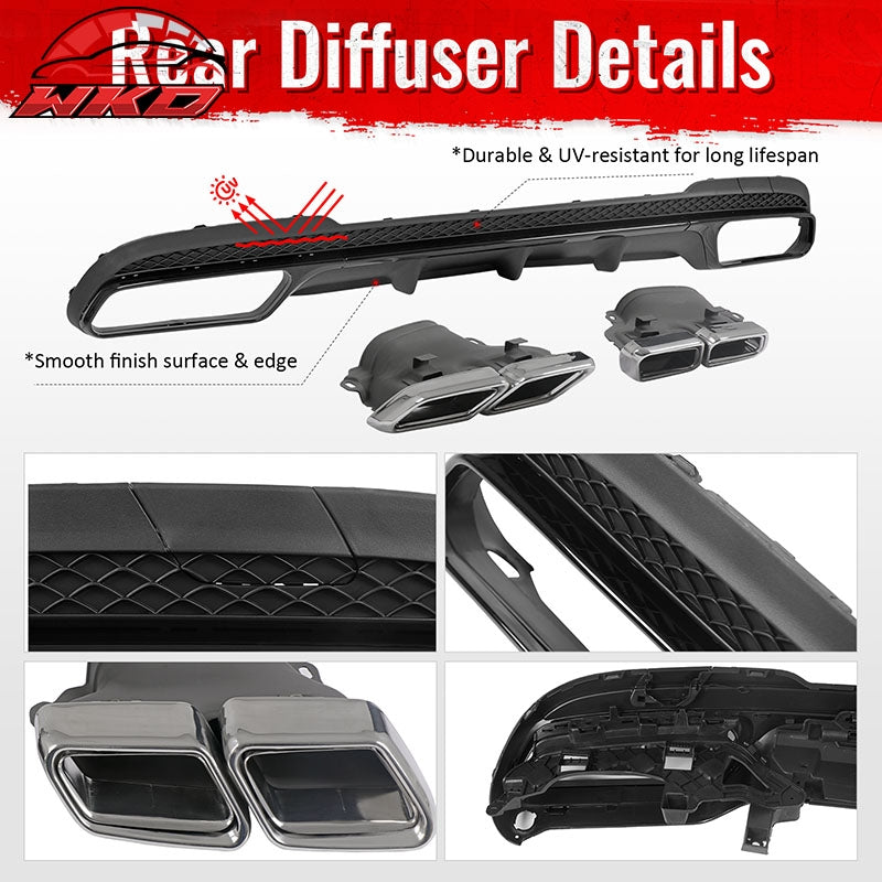 For 14-16 Benz E-Class E250 E350 E400 E63 Style Rear Diffuser Silver Exhaust Tip
