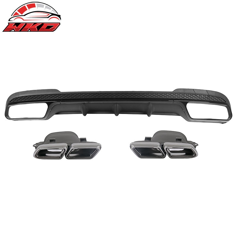 For 14-16 Benz E-Class E250 E350 E400 E63 Style Rear Diffuser Silver Exhaust Tip
