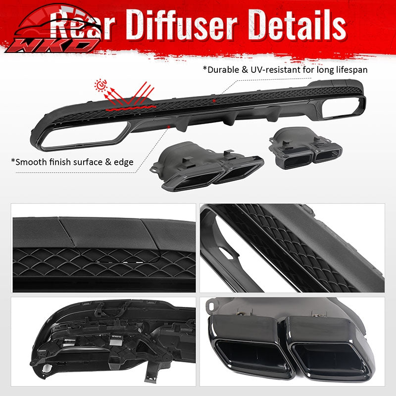 For 14-16 Benz E-Class E250 E350 E400 E63 Style Rear Diffuser Black Exhaust Tips