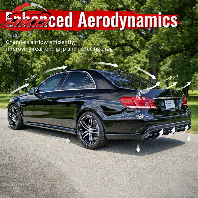 For 14-16 Benz E-Class E250 E350 E400 E63 Style Rear Diffuser Black Exhaust Tips