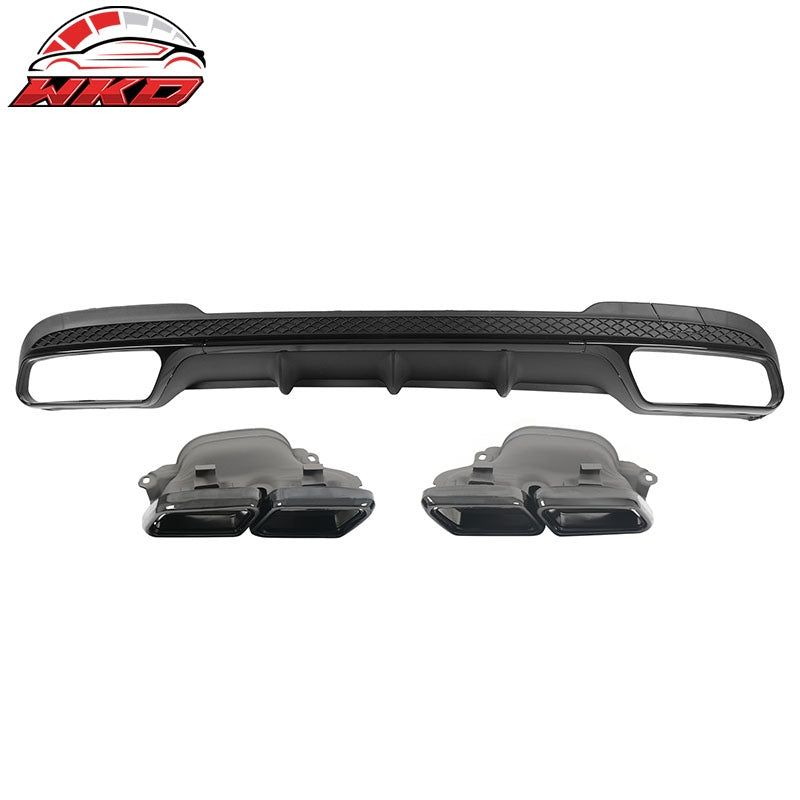 For 14-16 Benz E-Class E250 E350 E400 E63 Style Rear Diffuser Black Exhaust Tips