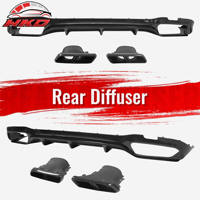 For 17-23 Benz E-Class E300 E400 E63 Carbon Fiber Print Rear Diffuser W/ Exhaust