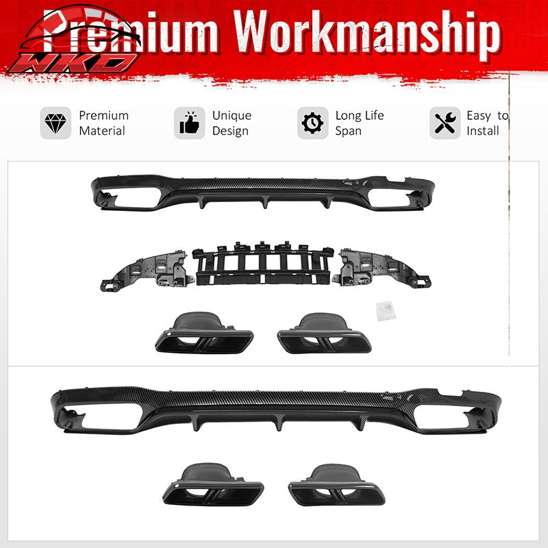 For 17-23 Benz E-Class E300 E400 E63 Carbon Fiber Print Rear Diffuser W/ Exhaust