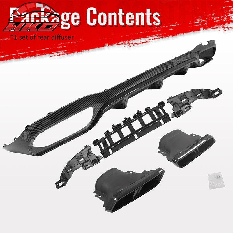 For 17-23 Benz E-Class E300 E400 E63 Carbon Fiber Print Rear Diffuser W/ Exhaust