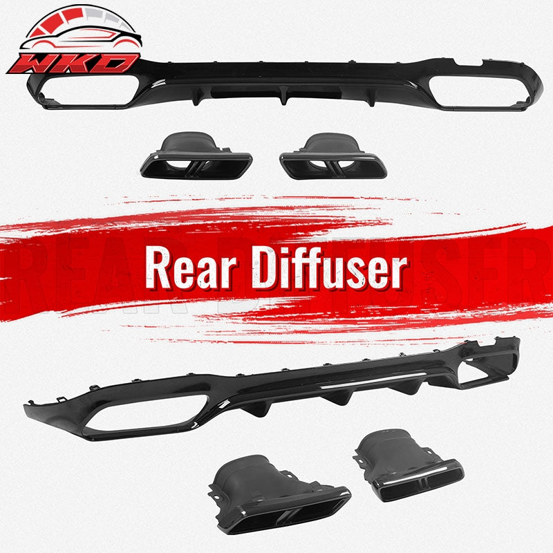 For 17-23 Benz E-Class E300 E400 E63 Style Gloss Black Rear Diffuser Exhaust Tip