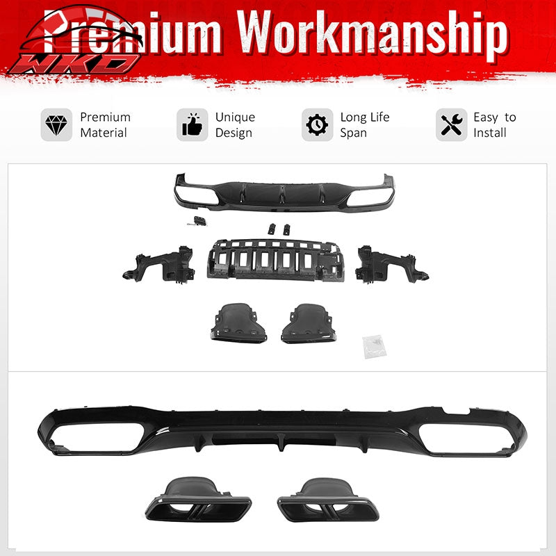 For 17-23 Benz E-Class E300 E400 E63 Style Gloss Black Rear Diffuser Exhaust Tip