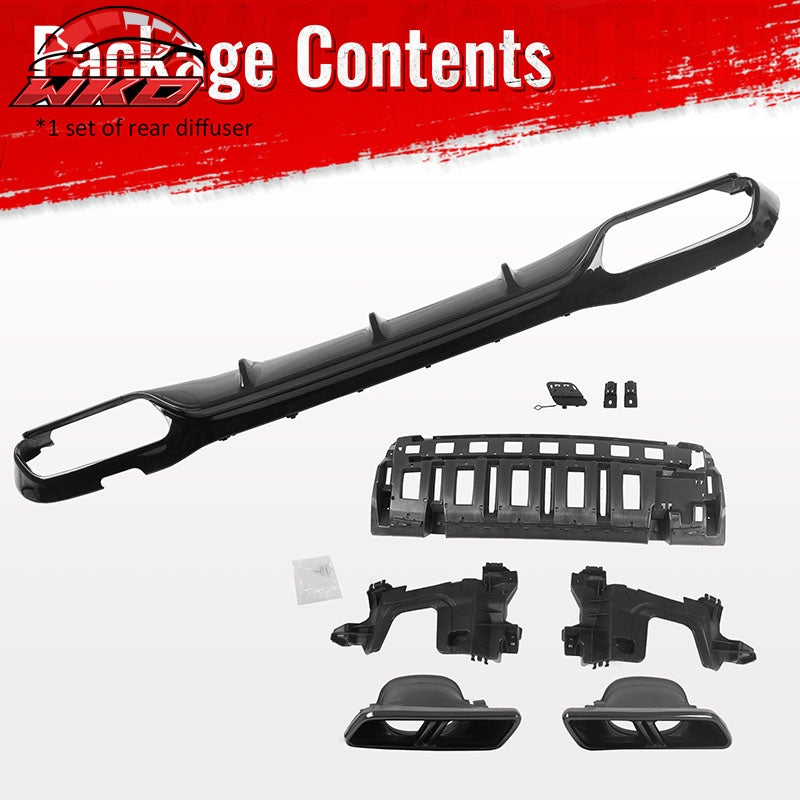 For 17-23 Benz E-Class E300 E400 E63 Style Gloss Black Rear Diffuser Exhaust Tip