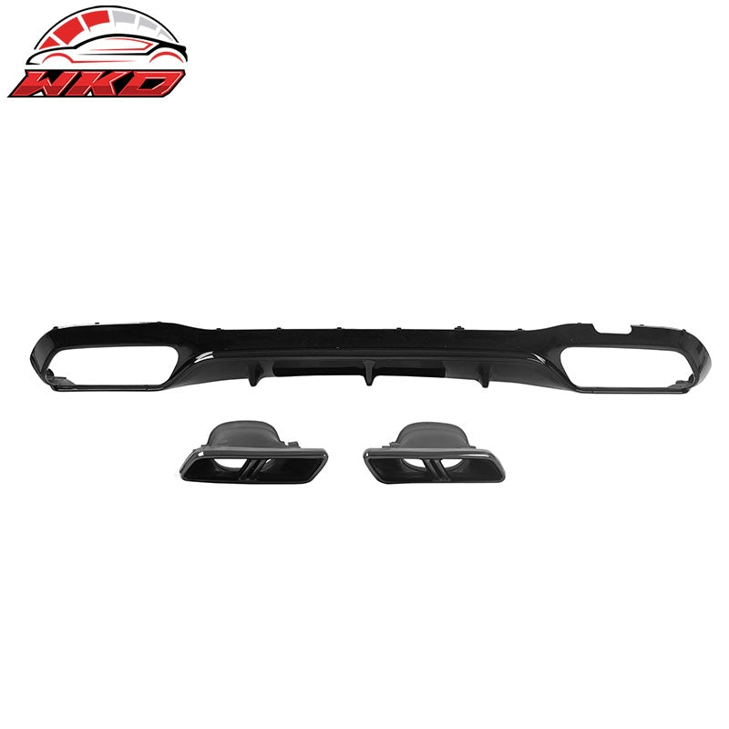 For 17-23 Benz E-Class E300 E400 E63 Style Gloss Black Rear Diffuser Exhaust Tip
