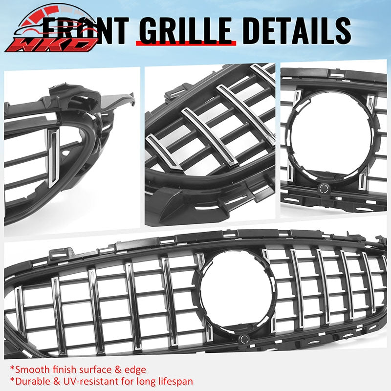 Fits 21-23 Benz E-Class E350 E450 GT Style Front Grille Unpainted & Chrome ABS