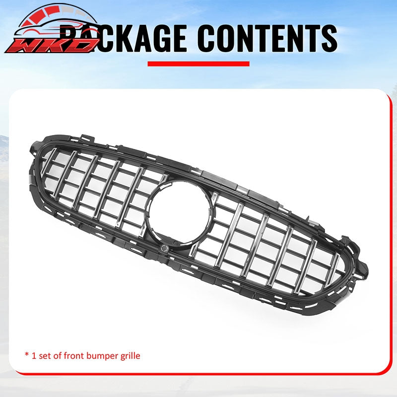 Fits 21-23 Benz E-Class E350 E450 GT Style Front Grille Unpainted & Chrome ABS