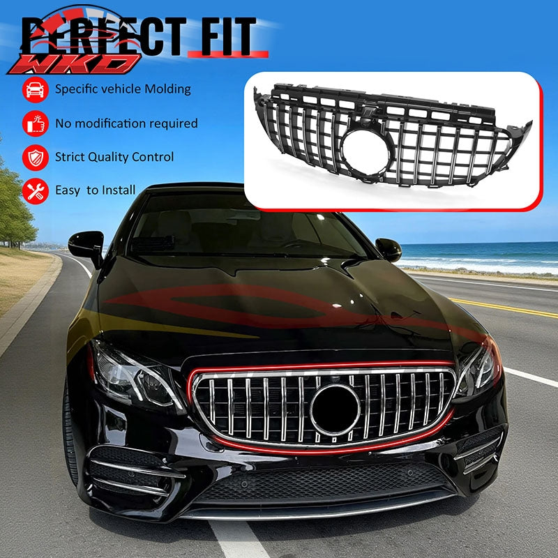 Fits 17-20 Benz E350 E400 E450 E43 GT Style Upper Grille Unpainted + Chrome ABS