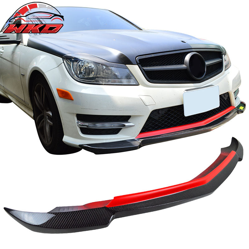 Fits 12-14 W204 Sedan IKON Style Front Bumper Lip Spoiler - Matte Carbon Fiber
