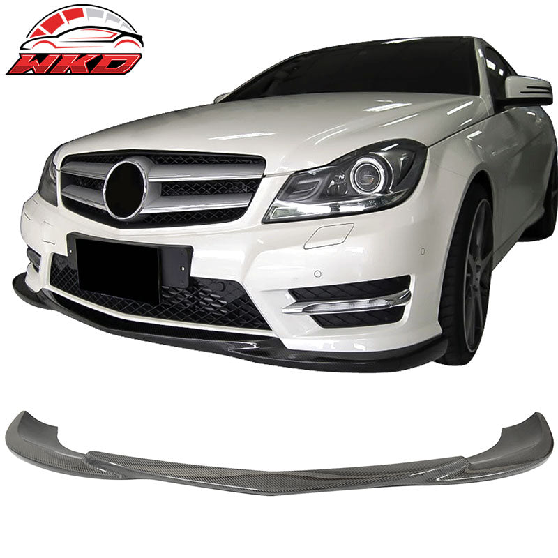 Fits 12-14 C-class W204 LCI GH Matte Black Carbon Fiber Front Bumper Lip Spoiler