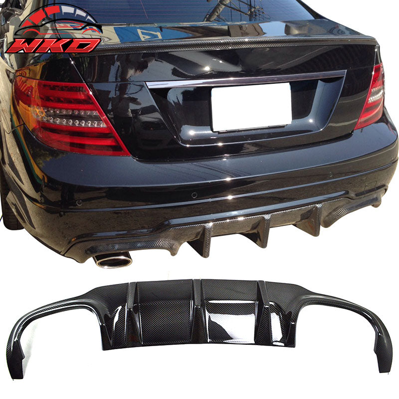 Fits 12-14 C Class W204 LCI Sport Rear Bumper Diffuser Lip -Carbon Fiber CF
