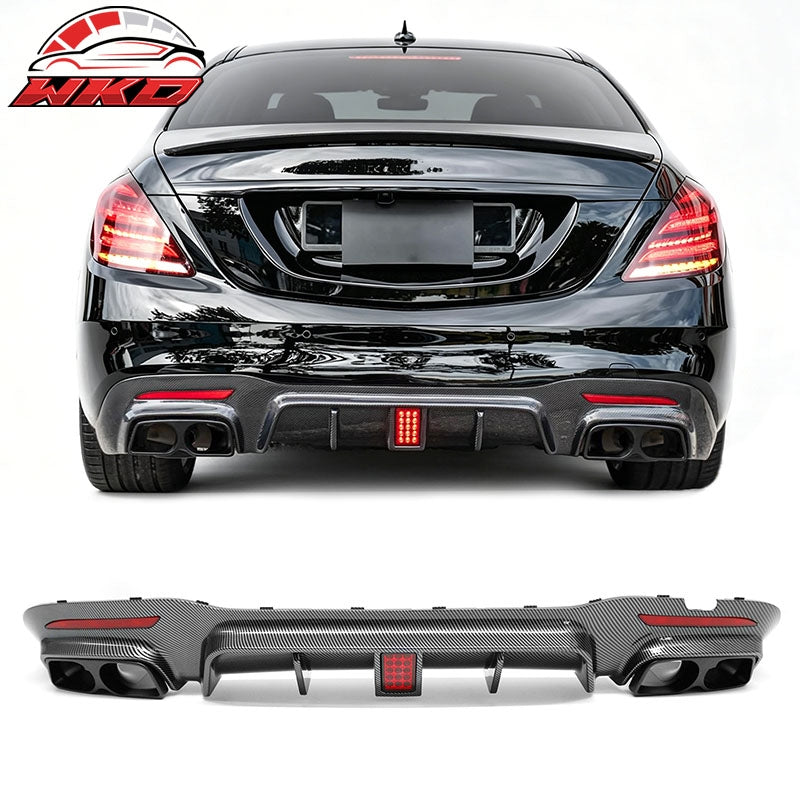 Wholesale 18-20 Benz S-Class W222 Carbon Fiber Print BS Style Rear Diffuser & Exhaust - Wikond Auto