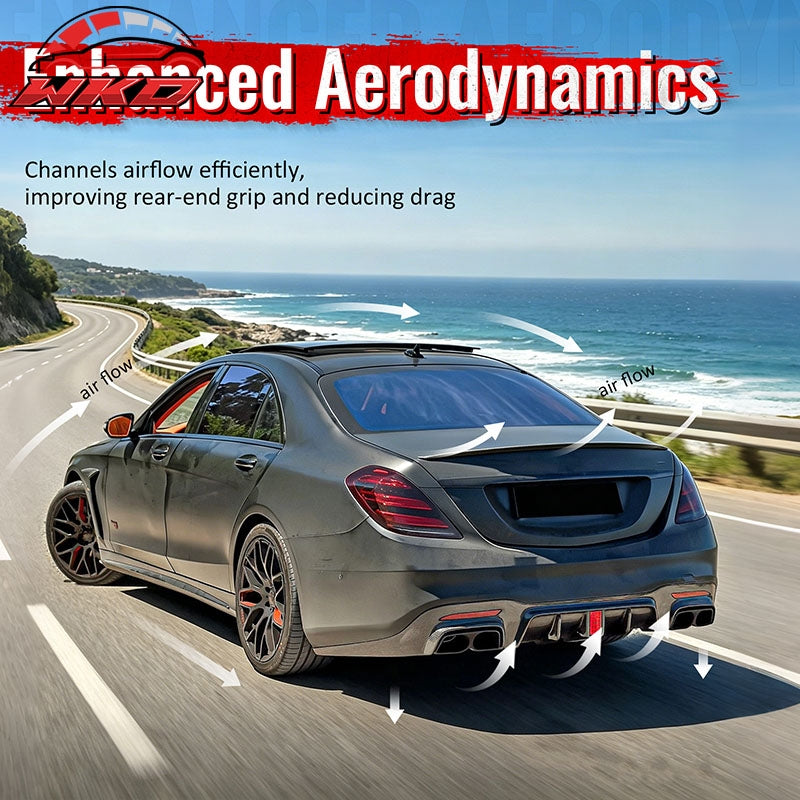 Wholesale 18-20 Benz S-Class W222 Carbon Fiber Print BS Style Rear Diffuser & Exhaust - Wikond Auto